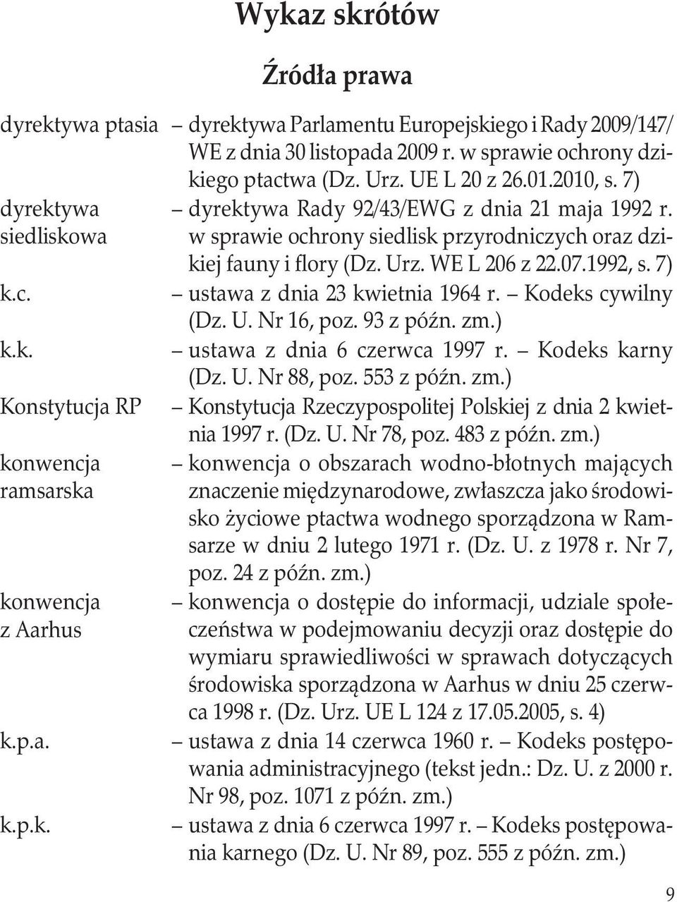 w sprawie ochrony siedlisk przyrodniczych oraz dzikiej fauny i flory (Dz. Urz. WE L 206 z 22.07.1992, s. 7) ustawa z dnia 23 kwietnia 1964 r. Kodeks cywilny (Dz. U. Nr 16, poz. 93 z późn. zm.