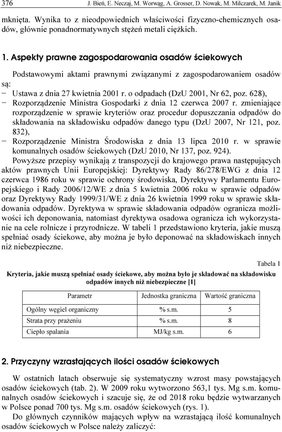 Aspekty prawne zagospodarowania osadów ściekowych Podstawowymi aktami prawnymi związanymi z zagospodarowaniem osadów są: Ustawa z dnia 27 kwietnia 2001 r. o odpadach (DzU 2001, Nr 62, poz.