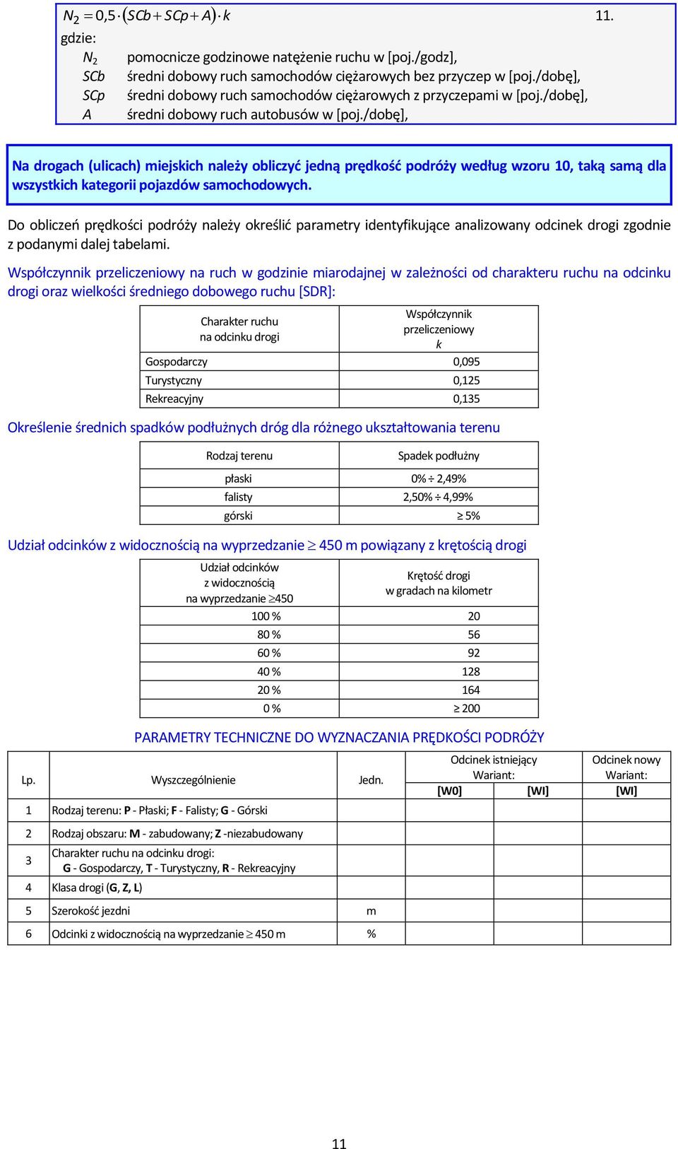 /dobę+, Na drogach (ulicach) miejskich należy obliczyd jedną prędkośd podróży według wzoru 10, taką samą dla wszystkich kategorii pojazdów samochodowych.