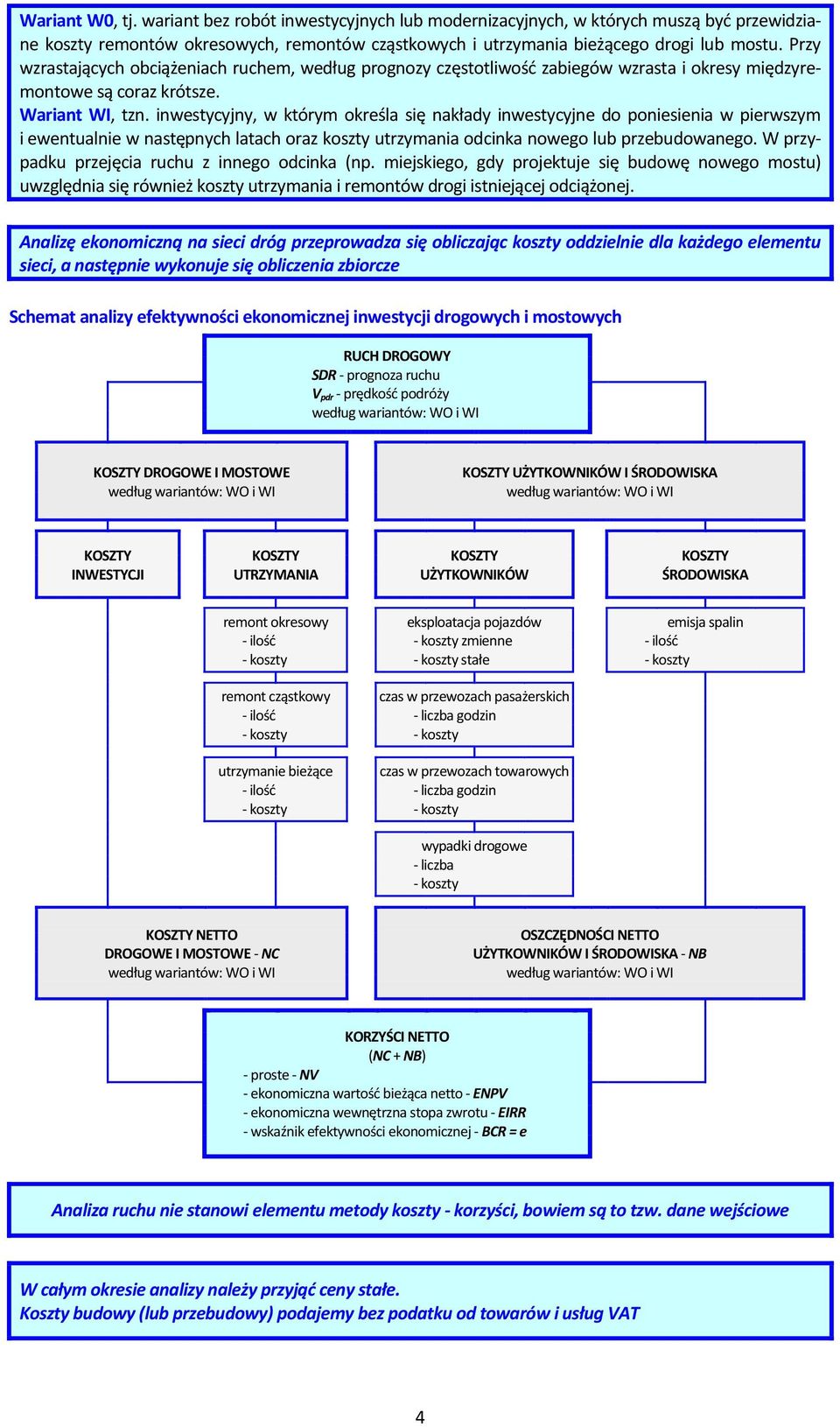 inwestycyjny, w którym określa się nakłady inwestycyjne do poniesienia w pierwszym i ewentualnie w następnych latach oraz koszty utrzymania odcinka nowego lub przebudowanego.