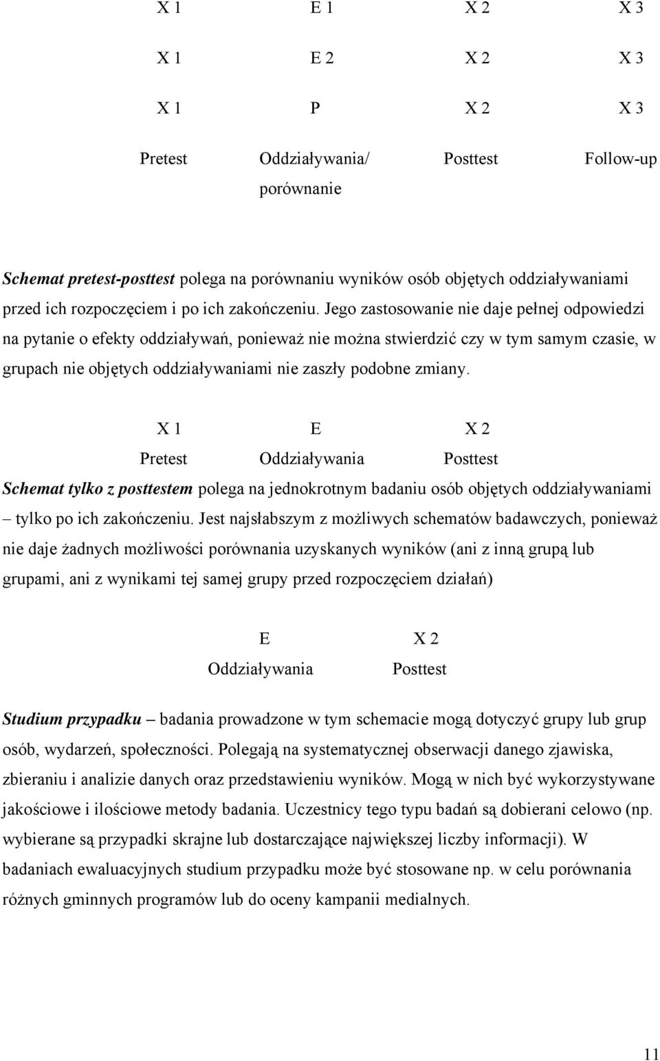 Jego zastosowanie nie daje pełnej odpowiedzi na pytanie o efekty oddziaływań, ponieważ nie można stwierdzić czy w tym samym czasie, w grupach nie objętych oddziaływaniami nie zaszły podobne zmiany.