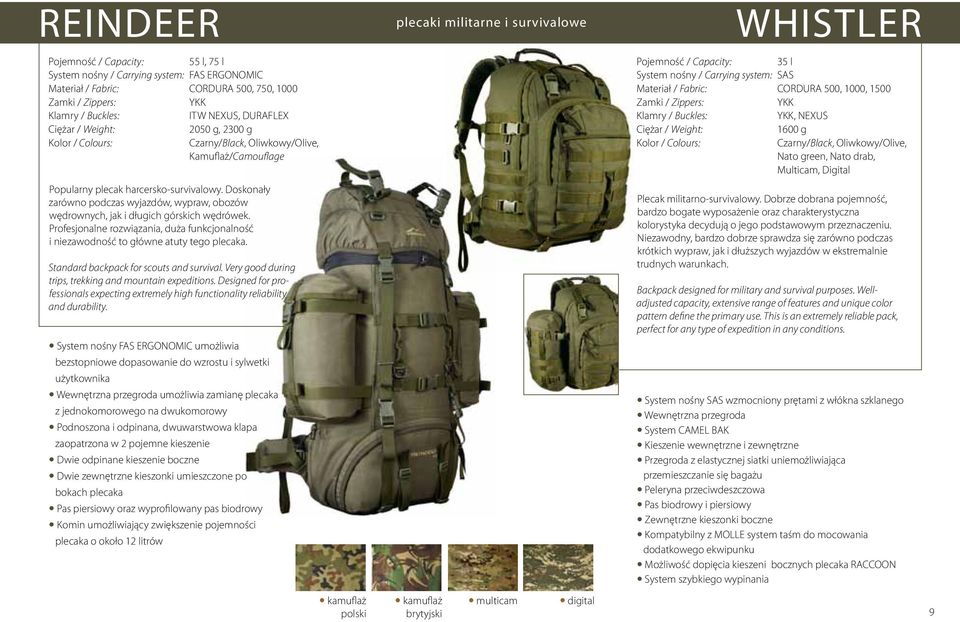Profesjonalne rozwiązania, duża funkcjonalność i niezawodność to główne atuty tego plecaka. Standard backpack for scouts and survival. Very good during trips, trekking and mountain expeditions.