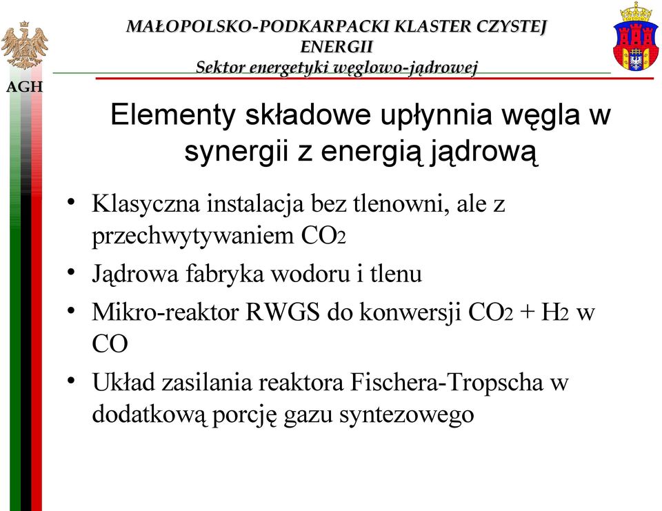 tlenowni, ale z przechwytywaniem CO2 Jądrowa fabryka wodoru i tlenu Mikro-reaktor RWGS do