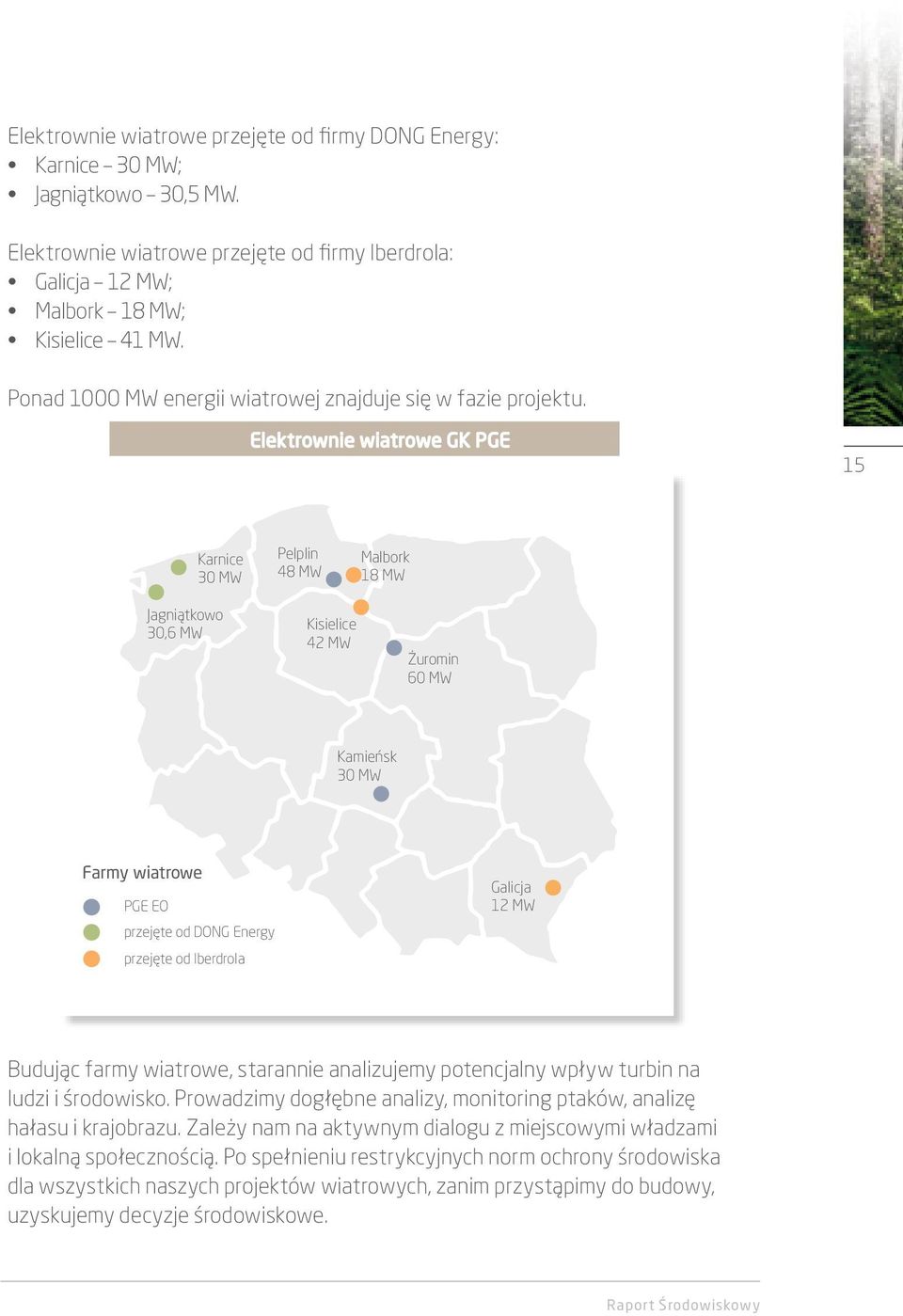 Elektrownie wiatrowe GK PGE 15 Karnice 30 MW Pelplin 48 MW Malbork 18 MW Jagniątkowo 30,6 MW Kisielice 42 MW Żuromin 60 MW Kamieńsk 30 MW Farmy wiatrowe PGE EO przejęte od DONG Energy przejęte od