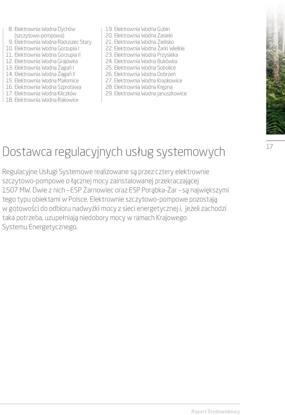 Elektrownia Wodna Gubin 20. Elektrownia Wodna Zasieki 21. Elektrownia Wodna Zielisko 22. Elektrownia Wodna Żarki Wielkie 23. Elektrownia Wodna Przysieka 24. Elektrownia Wodna Bukówka 25.