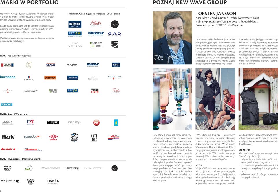 Marki NWG znajdujące się w ofercie TEXET Poland: POZNAJ NEW WAVE GROUP TORSTEN JANSSON Nasz lider, niezwykła postać. Twórca New Wave Group, wybrany przez Ernst&Young w 2003 r.