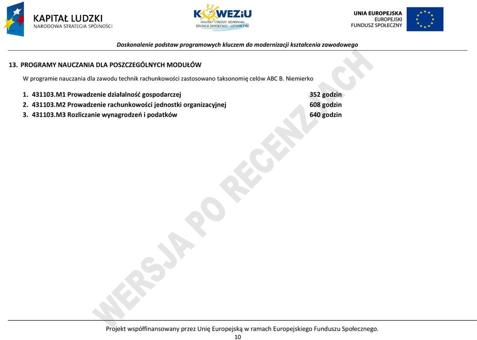 431103.M2 rowadzenie rachunkowości jednostki organizacyjnej 608 godzin 3. 431103.
