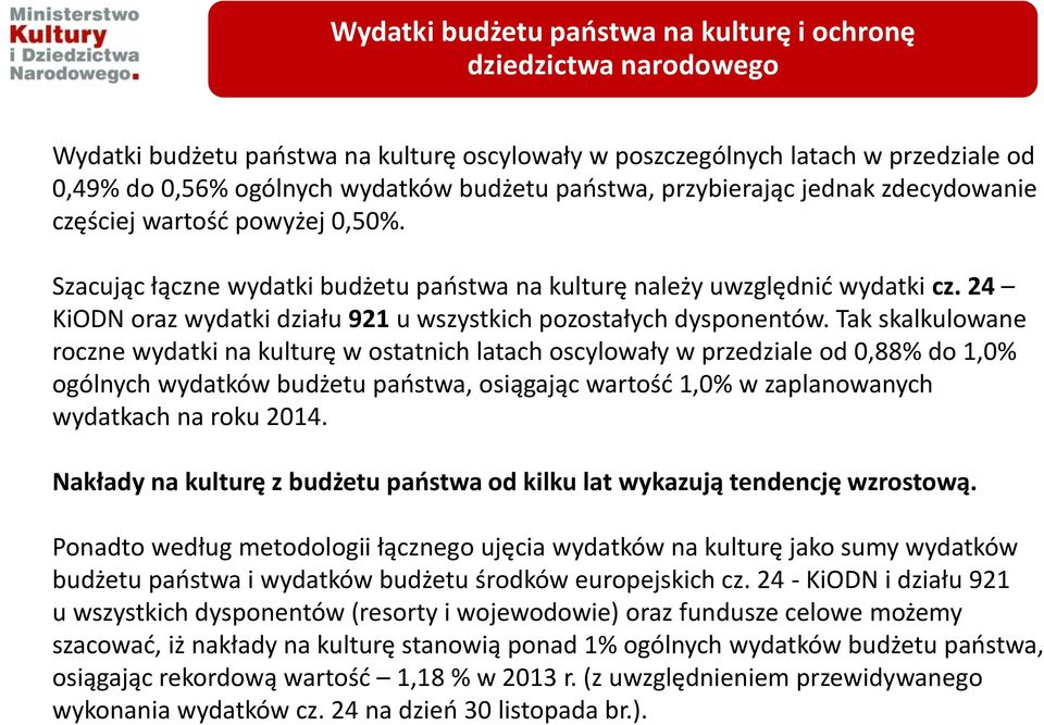 24 KiODN oraz wydatki działu 921 u wszystkich pozostałych dysponentów.