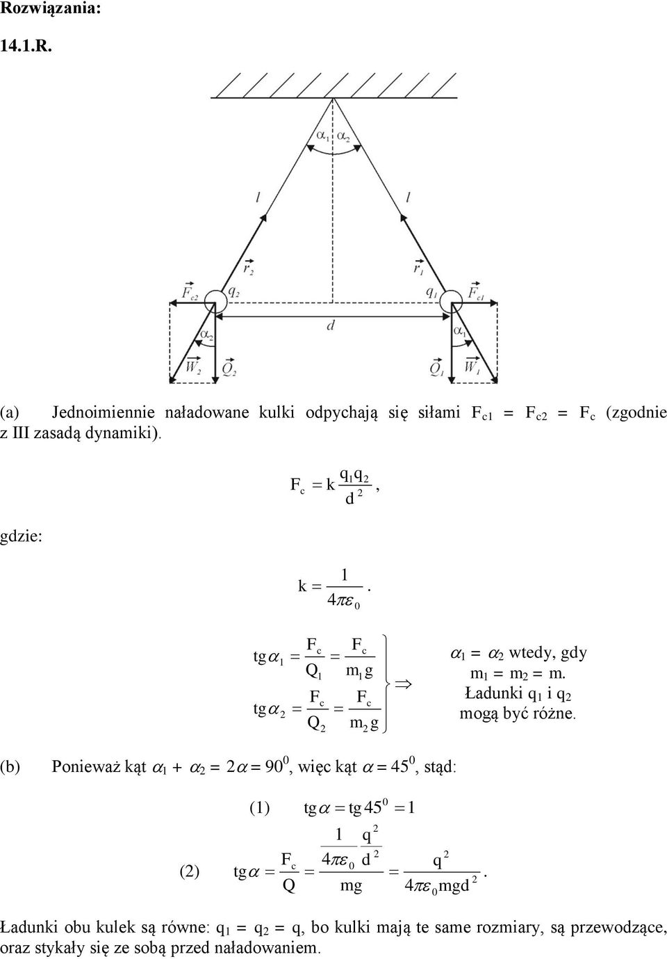 qq F c k, gie: k. 4 F tg c Fc tg Fc m g Fc m g = wtey, gy m = m = m. Łaunki q i q mogą być óżne.