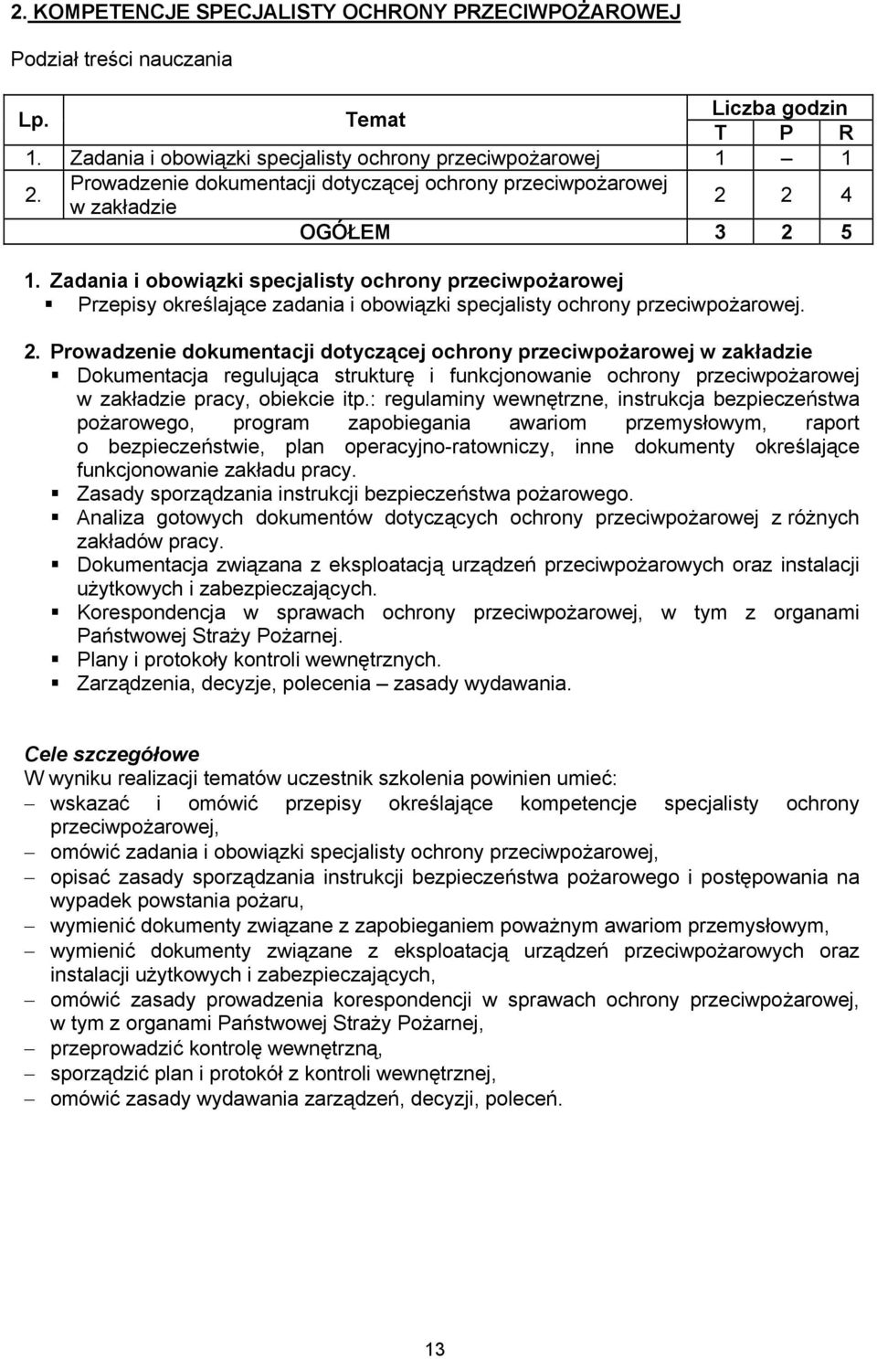 Zadania i obowiązki specjalisty ochrony przeciwpożarowej Przepisy określające zadania i obowiązki specjalisty ochrony przeciwpożarowej. 2.