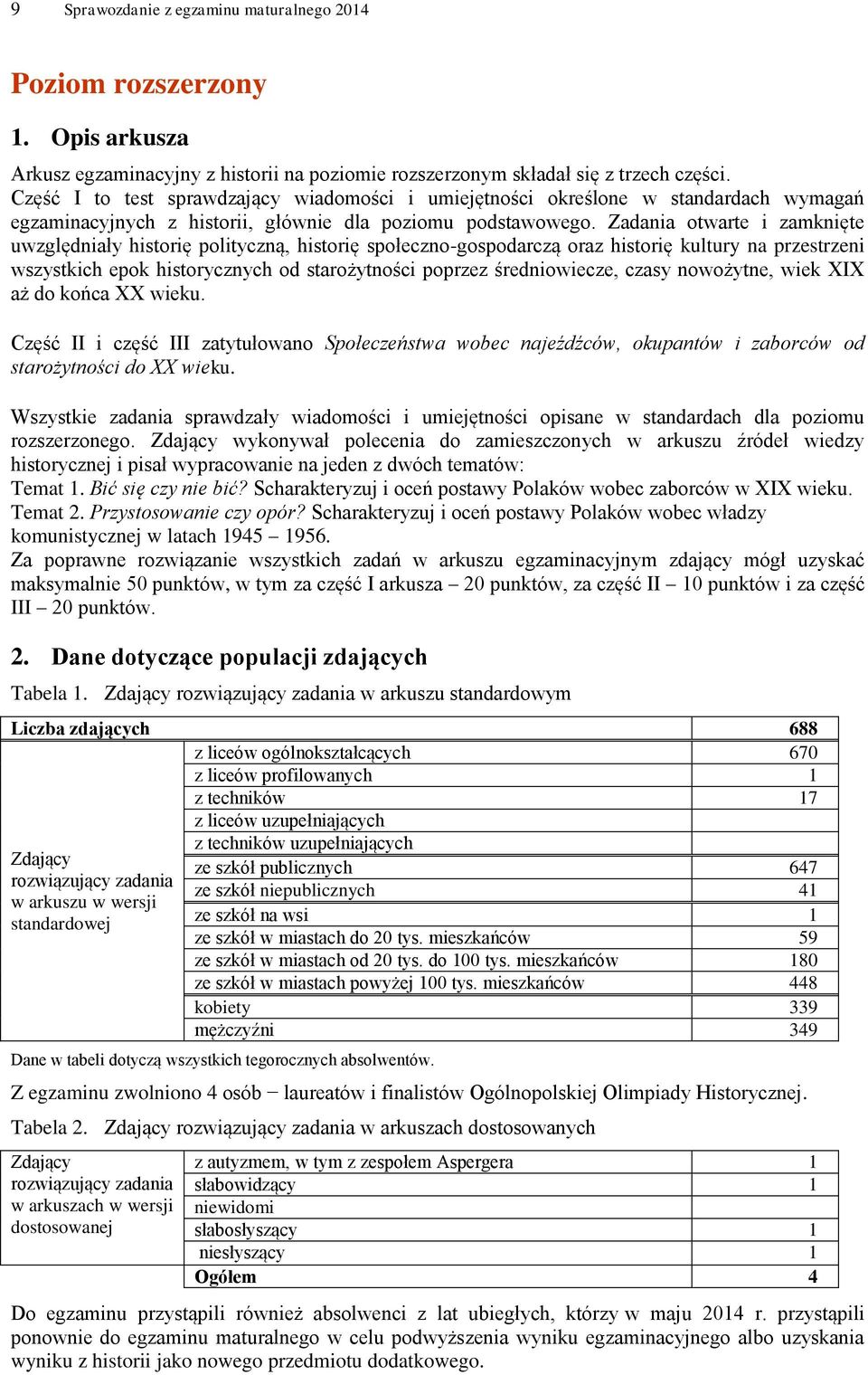 Zadania otwarte i zamknięte uwzględniały historię polityczną, historię społeczno-gospodarczą oraz historię kultury na przestrzeni wszystkich epok historycznych od starożytności poprzez średniowiecze,