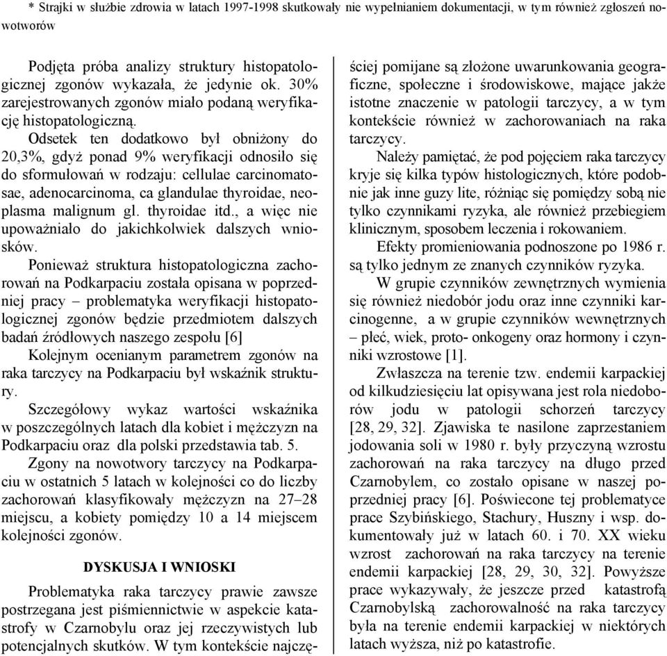 Odsetek ten dodatkowo był obniżony do 20,3%, gdyż ponad 9% weryfikacji odnosiło się do sformułowań w rodzaju: cellulae carcinomatosae, adenocarcinoma, ca glandulae thyroidae, neoplasma malignum gl.