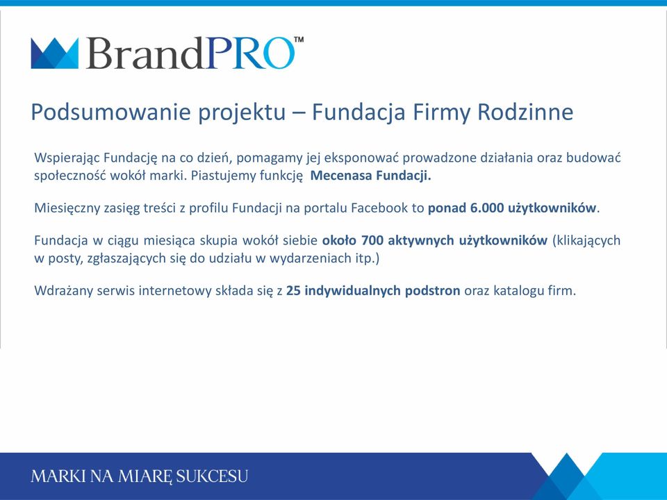 Miesięczny zasięg treści z profilu Fundacji na portalu Facebook to ponad 6.000 użytkowników.