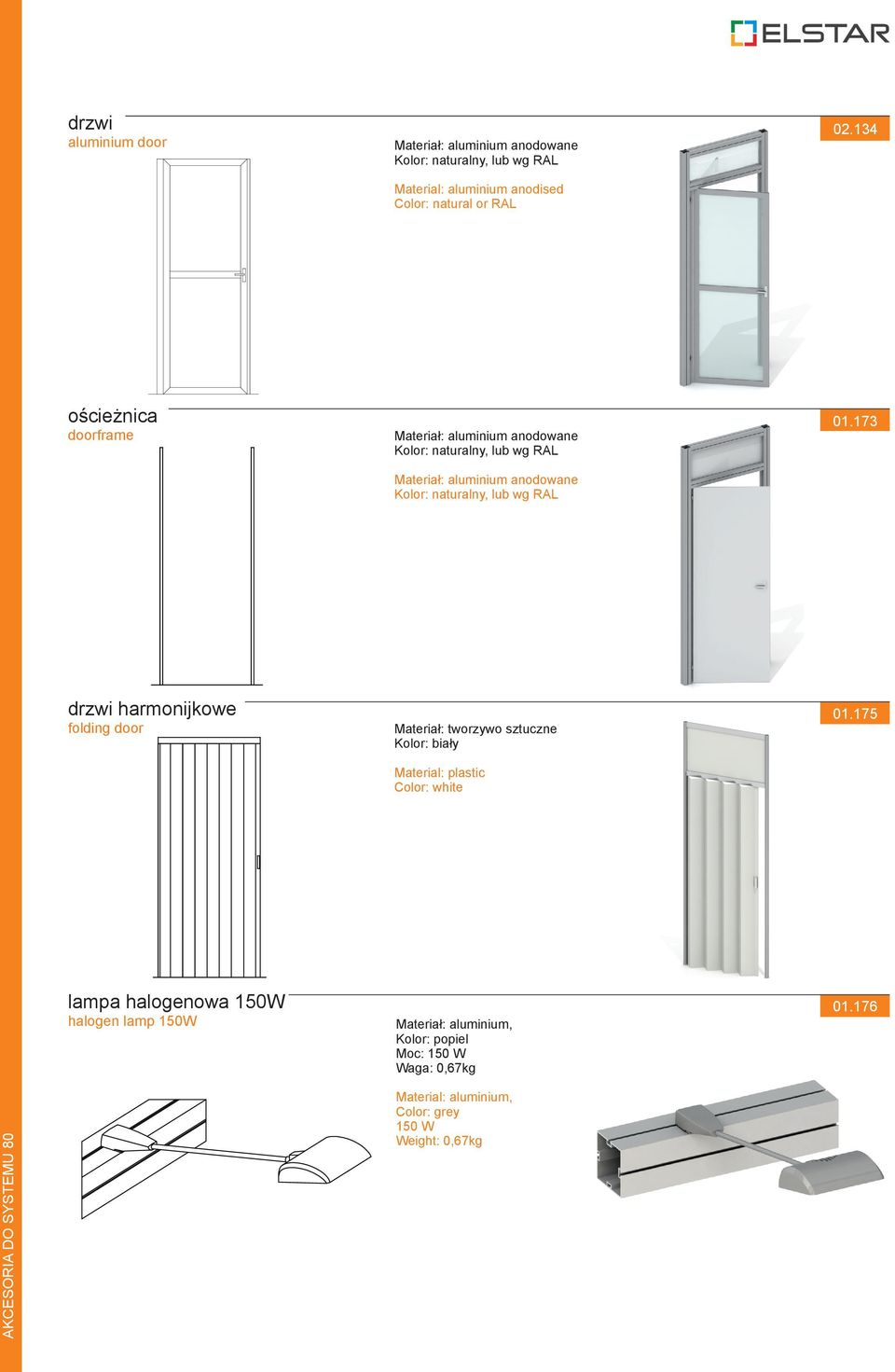 173 drzwi harmonijkowe folding door Materiał: tworzywo sztuczne Kolor: biały Material: plastic Color: white 01.