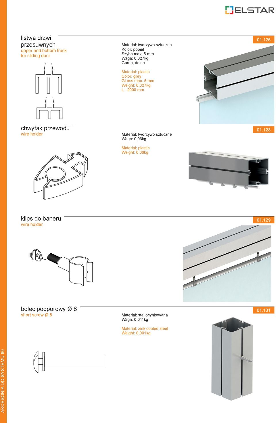 5 mm Weight: 0,027kg L - 2000 mm chwytak przewodu wire holder 01.