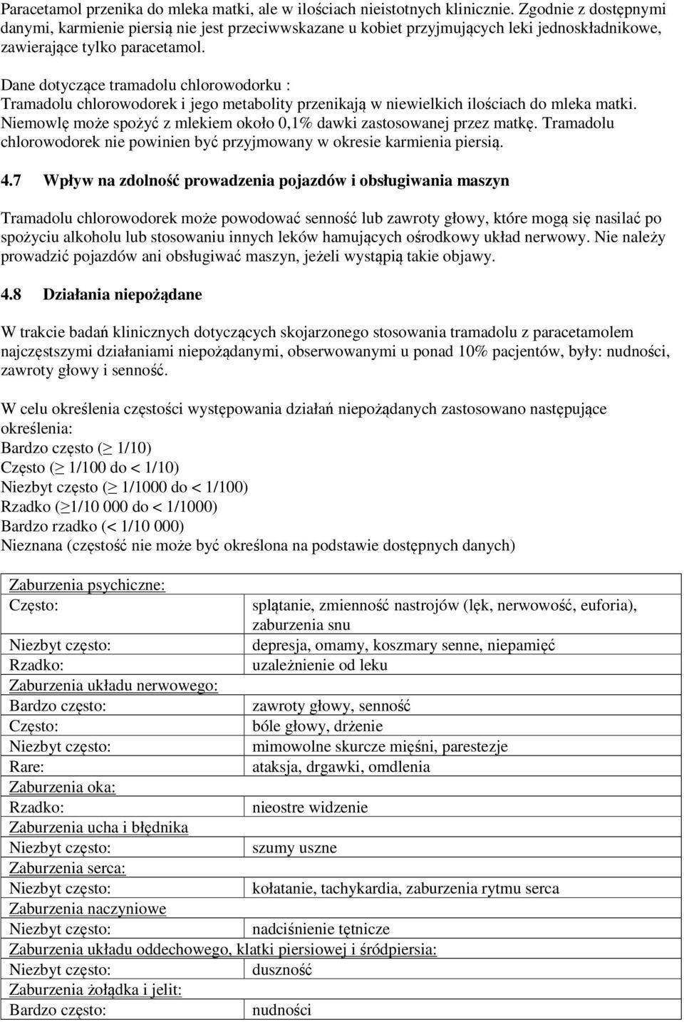 Dane dotyczące tramadolu chlorowodorku : Tramadolu chlorowodorek i jego metabolity przenikają w niewielkich ilościach do mleka matki.