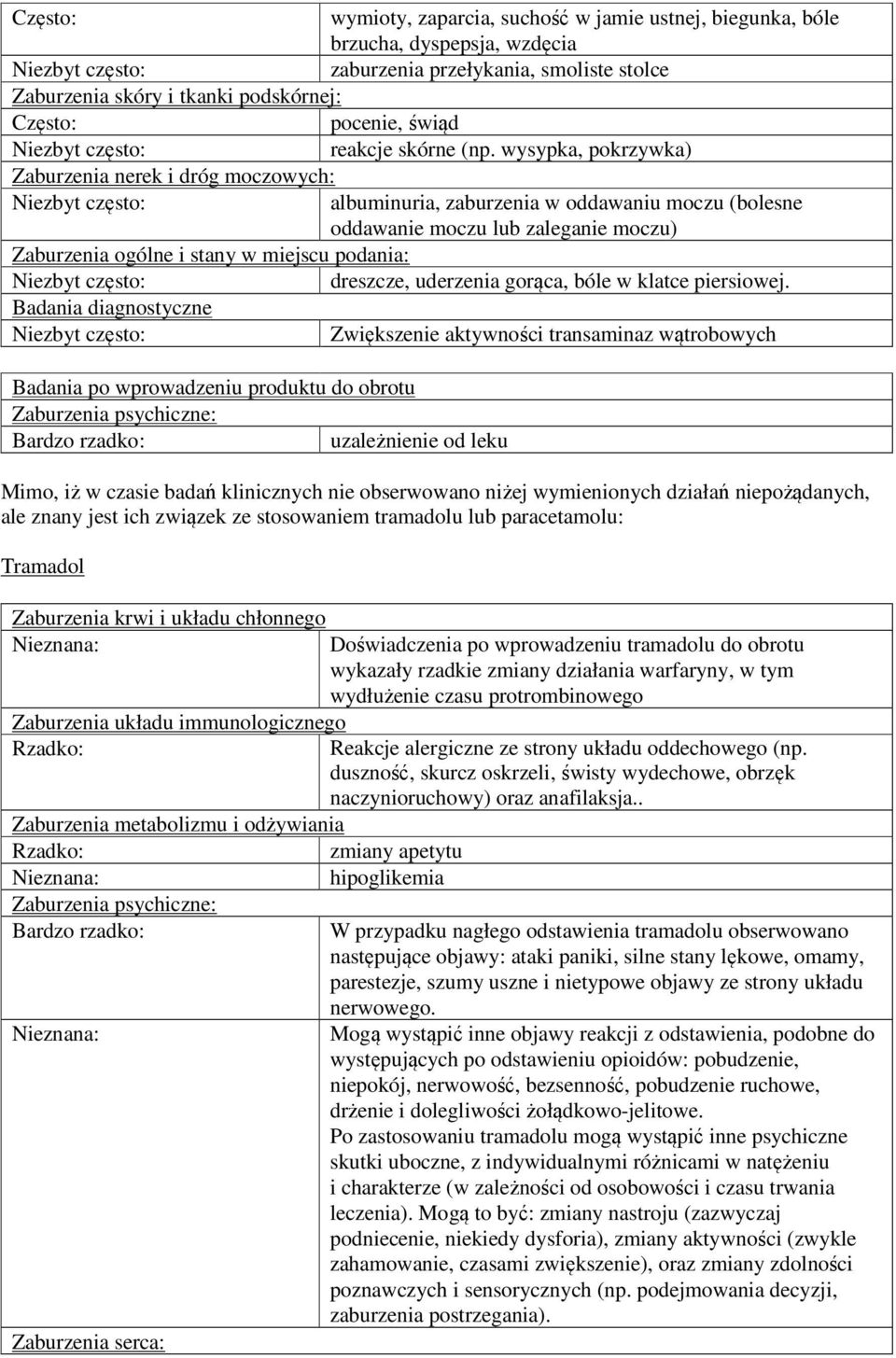 wysypka, pokrzywka) Zaburzenia nerek i dróg moczowych: albuminuria, zaburzenia w oddawaniu moczu (bolesne oddawanie moczu lub zaleganie moczu) Zaburzenia ogólne i stany w miejscu podania: dreszcze,