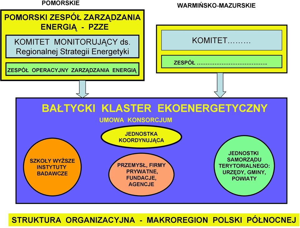 BAŁTYCKI KLASTER EKOENERGETYCZNY UMOWA KONSORCJUM JEDNOSTKA KOORDYNUJĄCA SZKOŁY WYŻSZE INSTYTUTY BADAWCZE