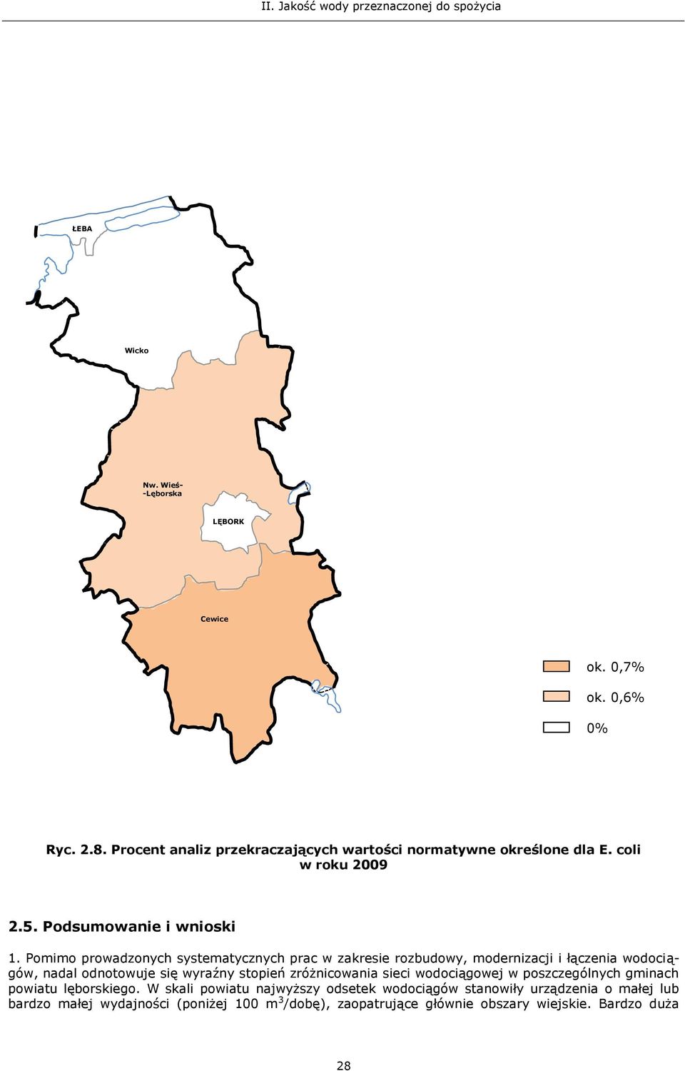 Pomimo prowadzonych systematycznych prac w zakresie rozbudowy, modernizacji i łączenia wodociągów, nadal odnotowuje się wyraźny stopień