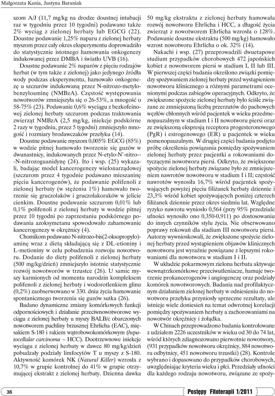 Doustne podawanie 2% naparów z pięciu rodzajów herbat (w tym także z zielonej) jako jedynego źródła wody podczas eksperymentu, hamowało onkogenezę u szczurów indukowaną przez