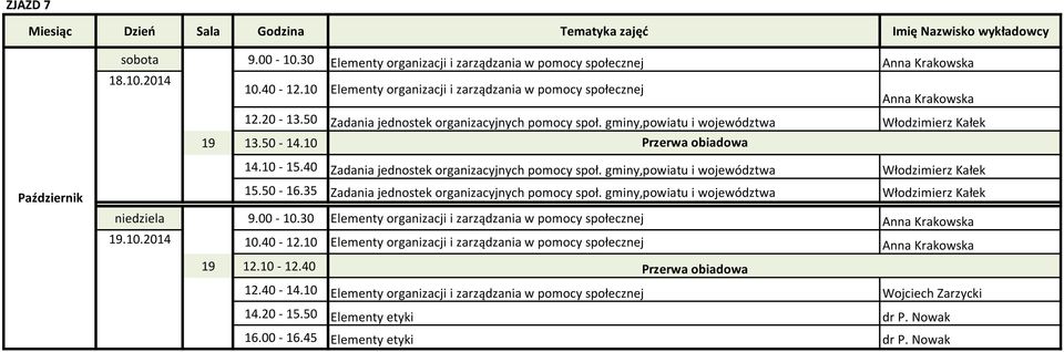 35 Zadania jednostek organizacyjnych pomocy społ. gminy,powiatu i województwa Włodzimierz Kałek niedziela 9.00-10.