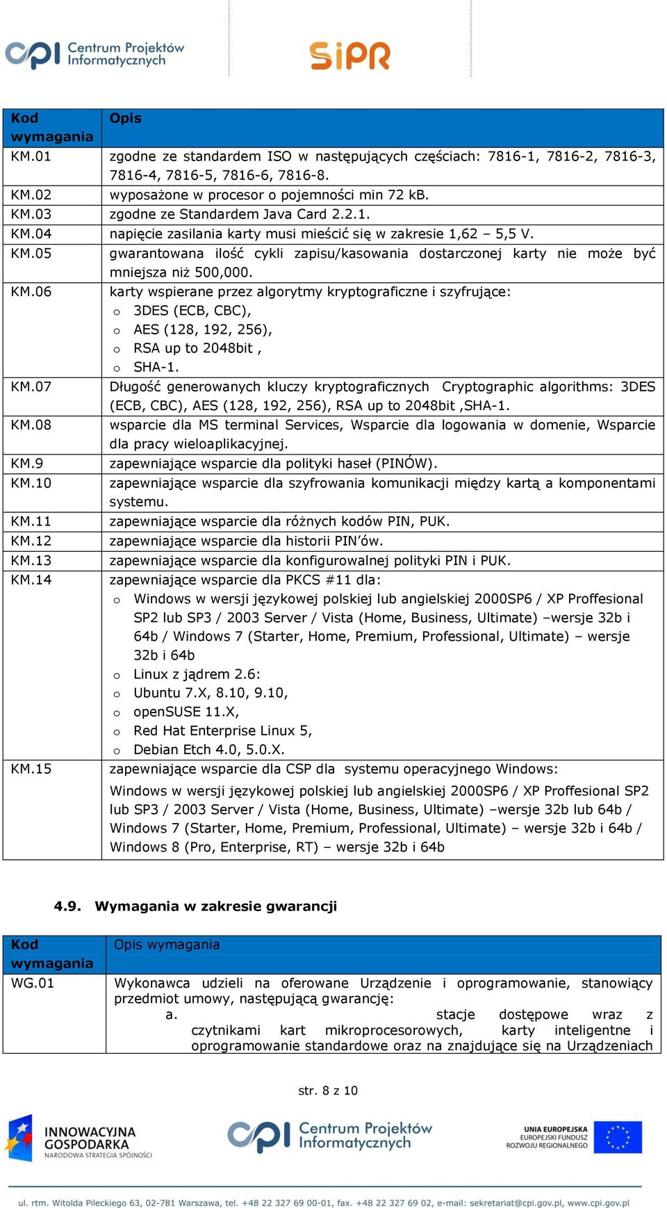 15 gwarantowana ilość cykli zapisu/kasowania dostarczonej karty nie może być mniejsza niż 500,000.