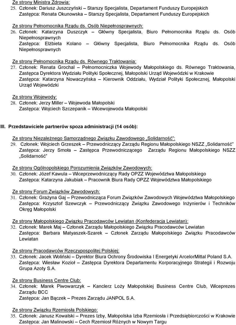 Osób Niepełnosprawnych: 26. Członek: Katarzyna Duszczyk Główny Specjalista, Biuro Pełnomocnika Rządu ds.