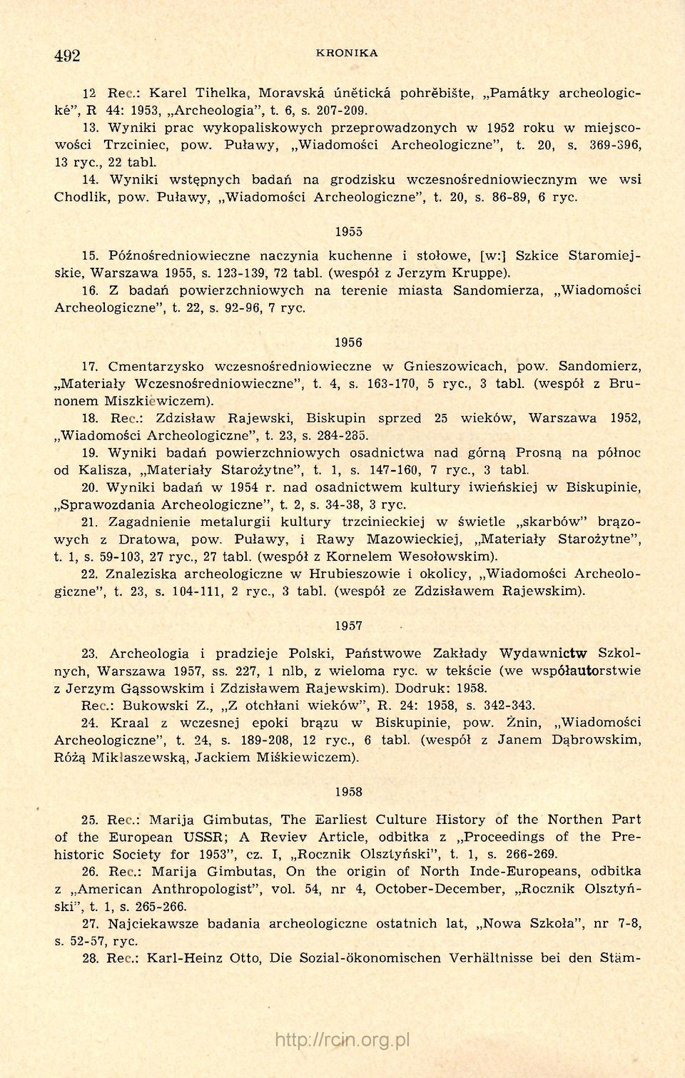 Wyniki wstępnych badań na grodzisku wczesnośredniowiecznym we wsi Chodlik, pow. Puławy, Wiadomości Archeologiczne", t. 20, s. 86-89, 6 ryc. 1955 15.