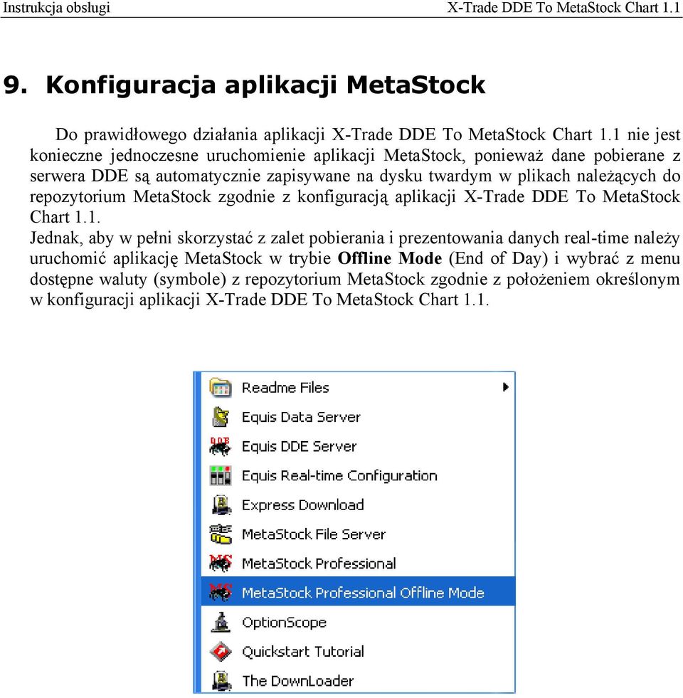 do repozytorium MetaStock zgodnie z konfiguracją aplikacji X-Trade DDE To MetaStock Chart 1.