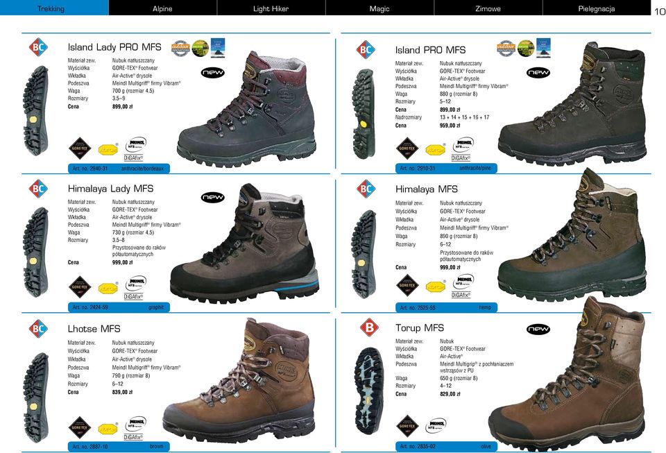 DiGAfix DiGAfix Art. no. 2940-31 anthracite/bordeaux Art. no. 2910-31 anthracite/pine Himalaya Lady MFS Nubuk natłuszczany GORE-TEX Footwear Air-Active drysole Meindl Multigriff firmy Vibram Waga 730 g (rozmiar 4.