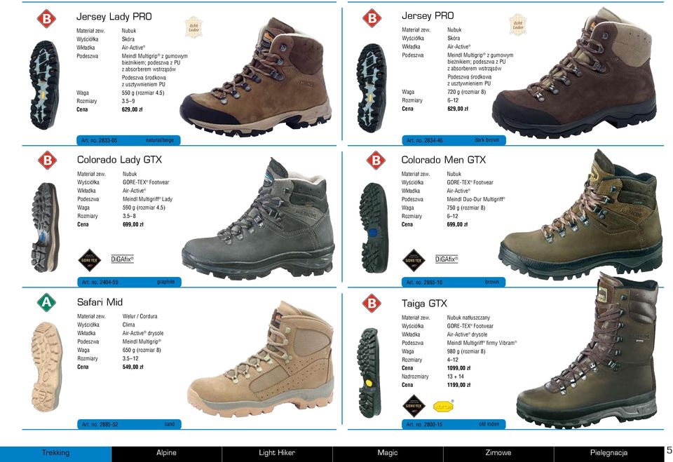 2833-05 natural/beige Art. no. 2834-46 dark brown Colorado Lady GTX Nubuk GORE-TEX Footwear Air-Active Meindl Multigriff Lady Waga 590 g (rozmiar 4.5) Rozmiary 3.