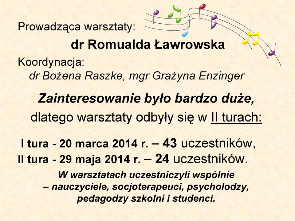 tura - 20 marca 2014 r. 43 uczestników, II tura - 29 maja 2014 r. 24 uczestników.