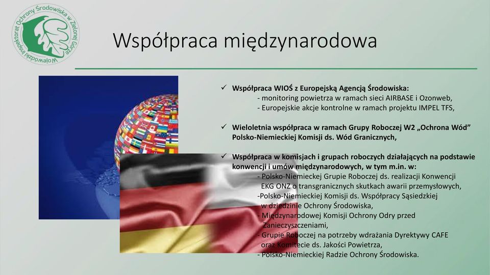Wód Granicznych, Współpraca w komisjach i grupach roboczych działających na podstawie konwencji i umów międzynarodowych, w tym m.in. w: - Polsko-Niemieckej Grupie Roboczej ds.