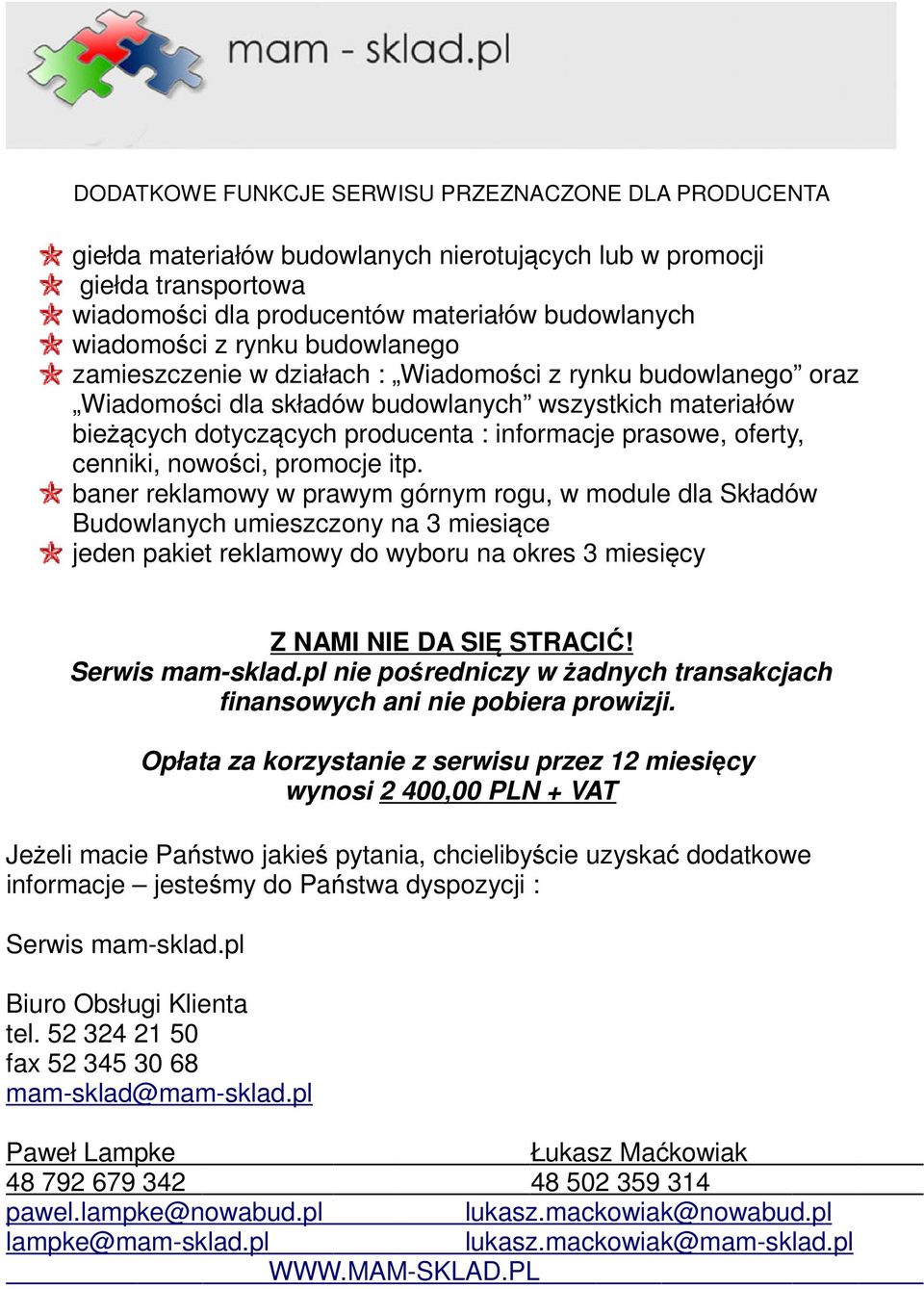 oferty, cenniki, nowości, promocje itp.