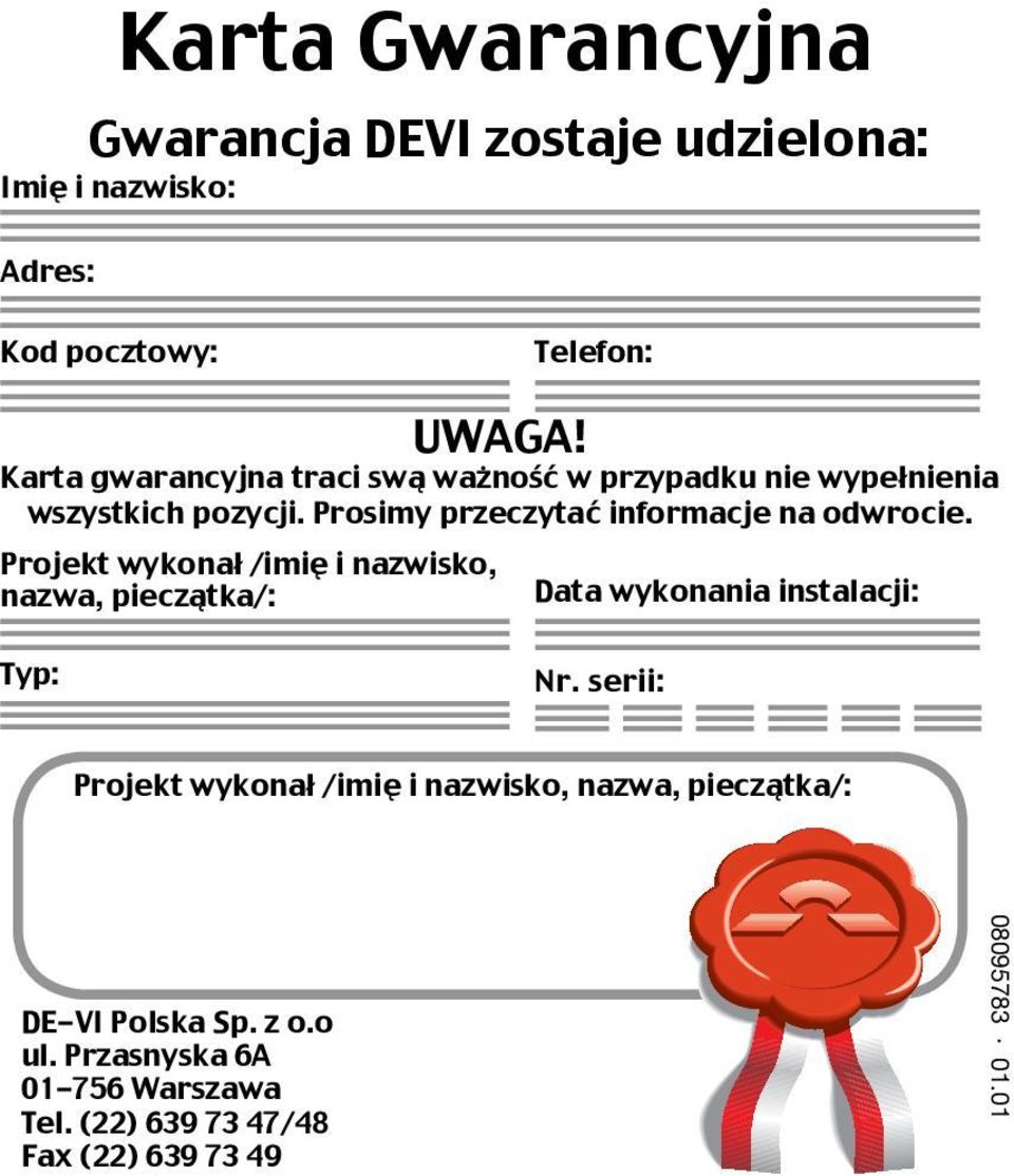 Prosimy przeczytać informacje na odwrocie.