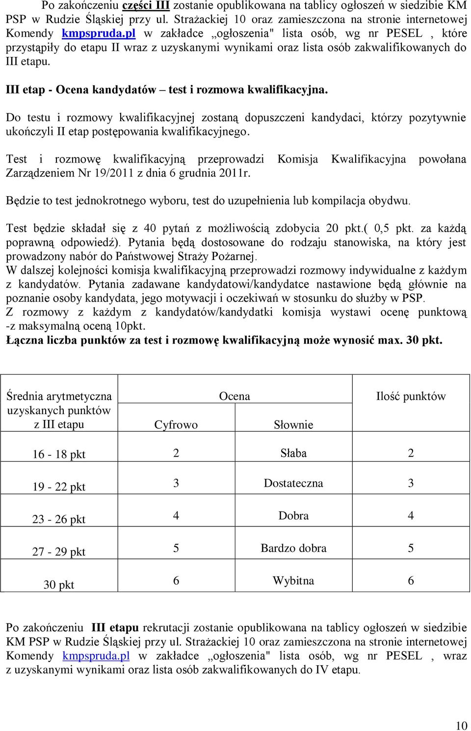 III etap - Ocena kandydatów test i rozmowa kwalifikacyjna. Do testu i rozmowy kwalifikacyjnej zostaną dopuszczeni kandydaci, którzy pozytywnie ukończyli II etap postępowania kwalifikacyjnego.