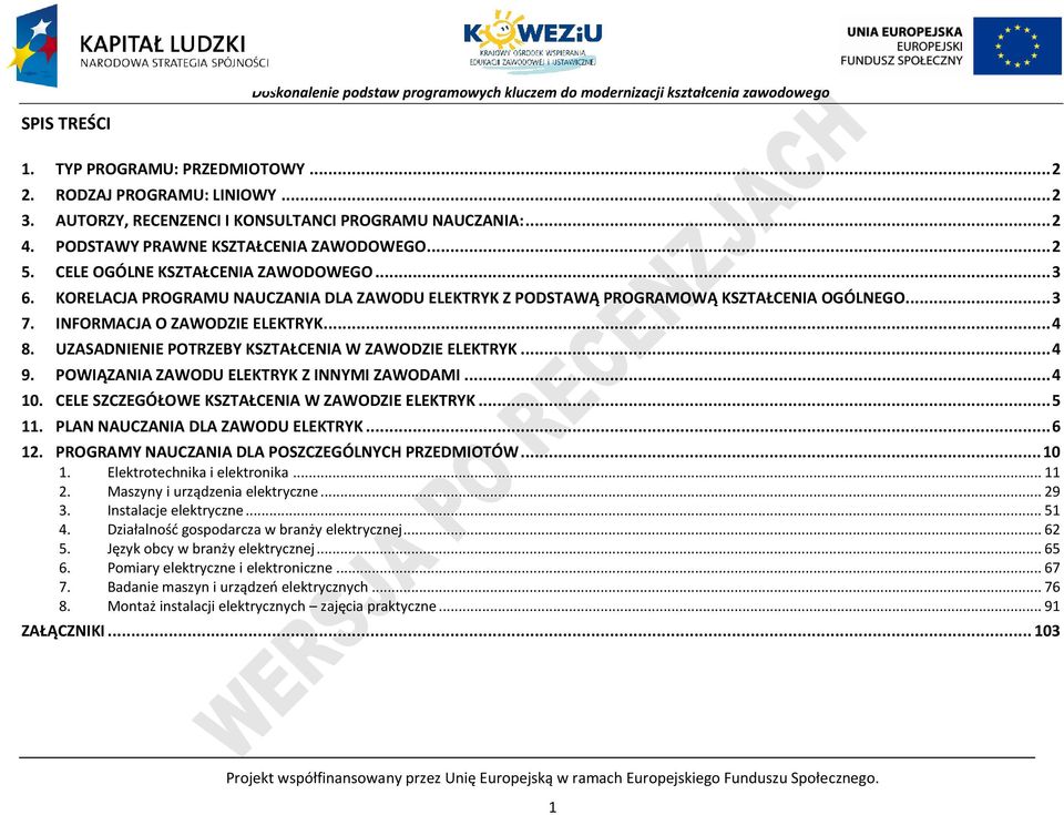 OWIĄZNI ZWODU ELEKTRYK Z INNYMI ZWODMI... 4 10. ELE SZZEGÓŁOWE KSZTŁENI W ZWODZIE ELEKTRYK... 5 11. LN NUZNI DL ZWODU ELEKTRYK... 6 12. ROGRMY NUZNI DL OSZZEGÓLNYH RZEDMIOTÓW... 10 1.