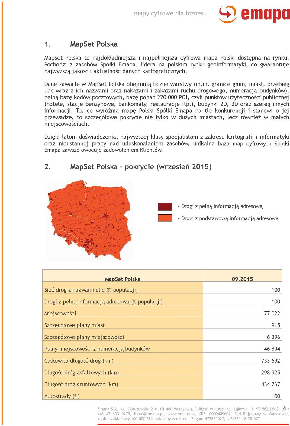 in. granice gmin, miast, przebieg ulic wraz z ich nazwami oraz nakazami i zakazami ruchu drogowego, numeracja budynków), pełną bazę kodów pocztowych, bazę ponad 270 000 POI, czyli punktów