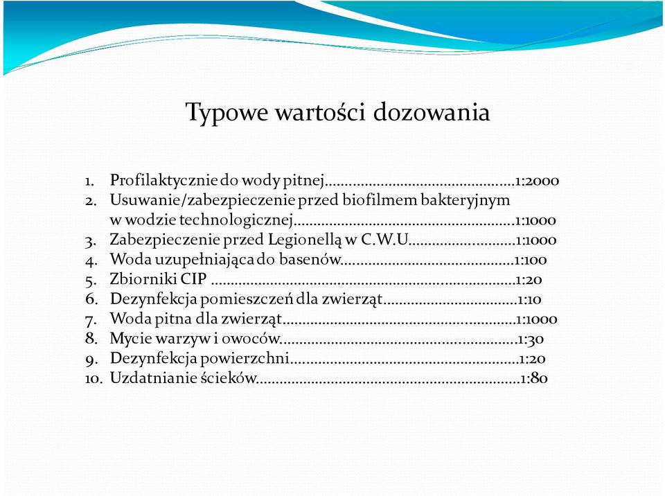 Zabezpieczenie przed Legionellą w C.W.U...1:1000 4. Woda uzupełniająca do basenów..1:100 5. Zbiorniki CIP.