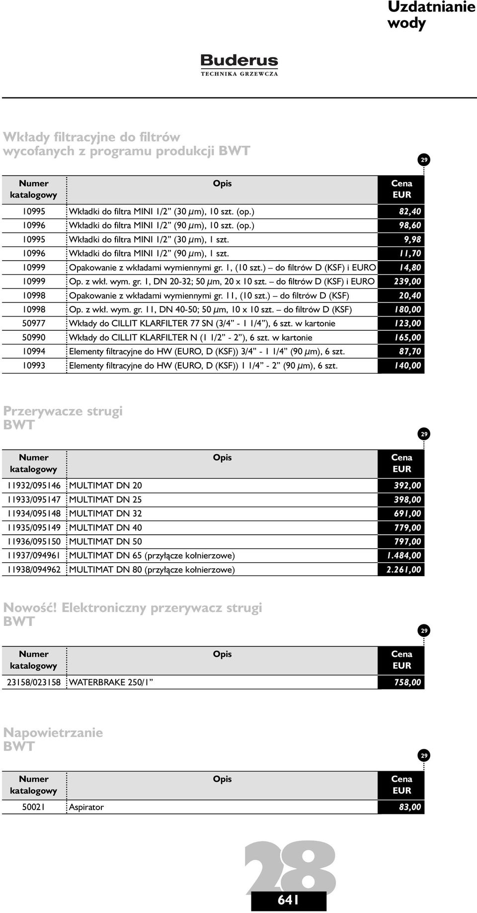 ) do filtrów D (KSF) i O Op. z wk. wym. gr. 1, DN 20-32; 50 µm, 20 x 10 szt. do filtrów D (KSF) i O Opakowanie z wk adami wymiennymi gr. 11, (10 szt.) do filtrów D (KSF) Op. z wk. wym. gr. 11, DN 40-50; 50 µm, 10 x 10 szt.