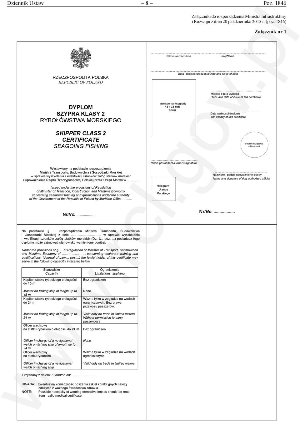 Warszawa, dnia 10 listopada 2015 r. Poz ROZPORZĄDZENIE MINISTRA  INFRASTRUKTURY I ROZWOJU 1) z dnia 20 października 2015 r. - PDF Darmowe  pobieranie