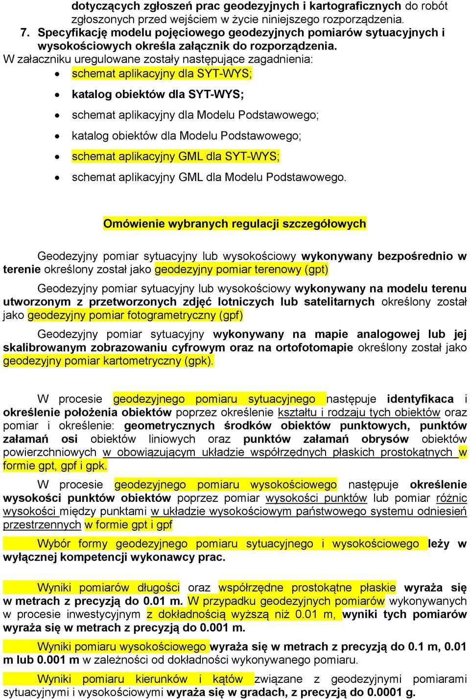 W załaczniku uregulowane zostały następujące zagadnienia: schemat aplikacyjny dla SYT-WYS; katalog obiektów dla SYT-WYS; schemat aplikacyjny dla Modelu Podstawowego; katalog obiektów dla Modelu