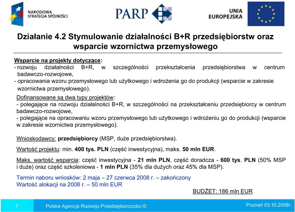 centrum badawczo-rozwojowe, - opracowania wzoru przemys owego lub u ytkowego i wdro enia go do produkcji (wsparcie w zakresie wzornictwa przemys owego).