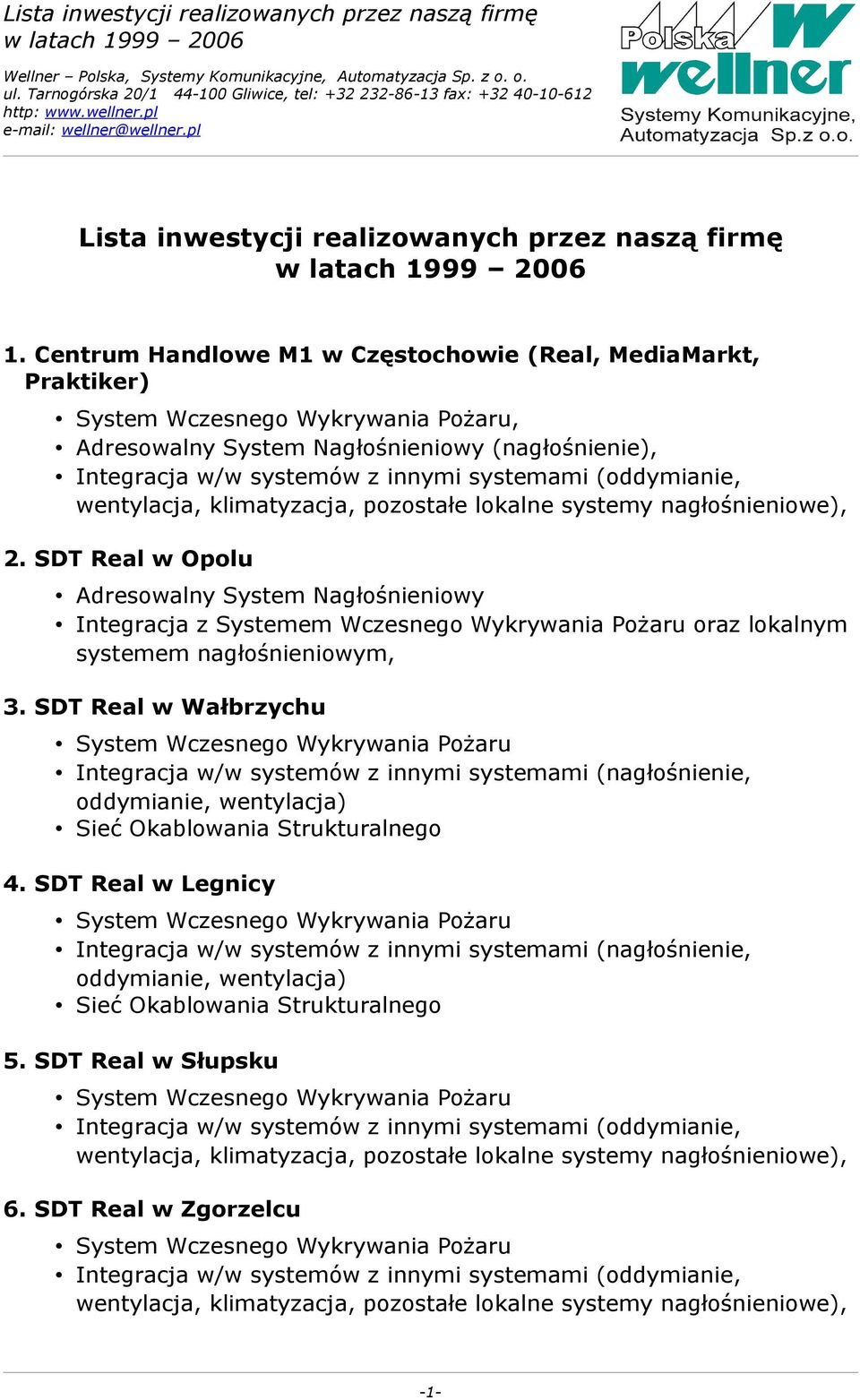 SDT Real w Opolu Adresowalny System Nagłośnieniowy Integracja z Systemem Wczesnego Wykrywania Pożaru oraz lokalnym systemem nagłośnieniowym, 3.