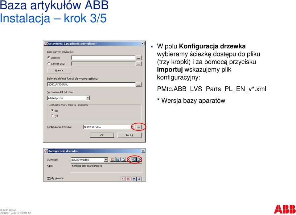Importuj wskazujemy plik konfiguracyjny: PMtc.