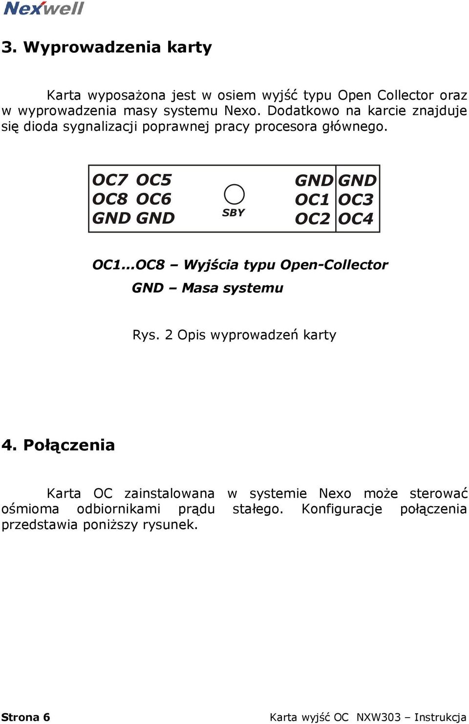 ..OC8 Wyjścia typu Open-Collector GND Masa systemu Rys. 2 Opis wyprowadzeń karty 4.