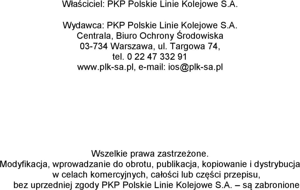 Modyfikacja, wprowadzanie do obrotu, publikacja, kopiowanie i dystrybucja w celach komercyjnych, całości