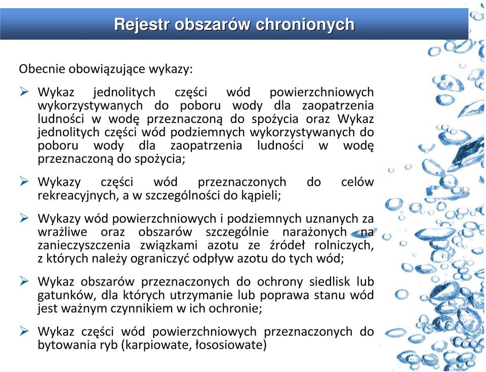 szczególności do kąpieli; Wykazy wód powierzchniowych i podziemnych uznanych za wrażliwe oraz obszarów szczególnie narażonych na zanieczyszczenia związkami azotu ze źródeł rolniczych, z których