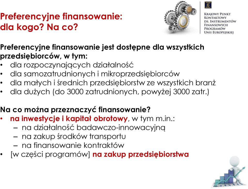 i mikroprzedsiębiorców dla małych i średnich przedsiębiorstw ze wszystkich branż dla dużych (do 3000 zatrudnionych, powyżej 3000 zatr.