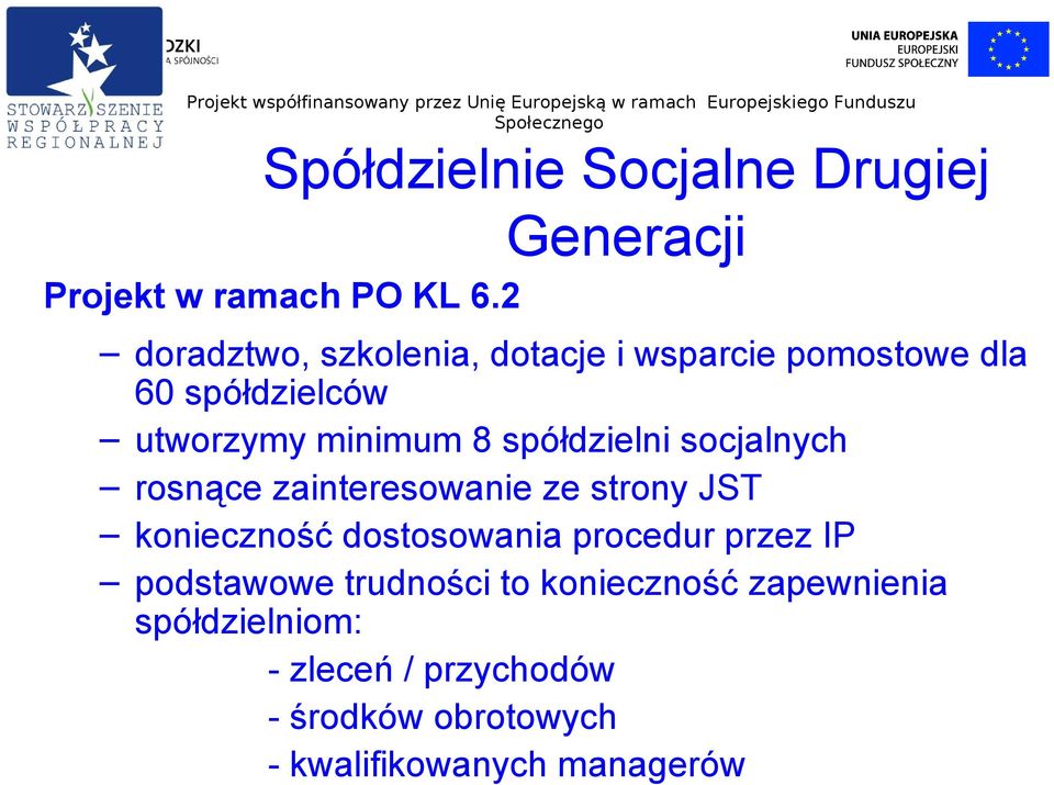 spółdzielni socjalnych rosnące zainteresowanie ze strony JST konieczność dostosowania procedur